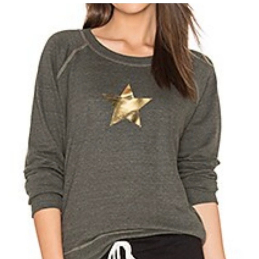 Monrow Gold Star Dark Gray Crewneck Sweatshirt XS